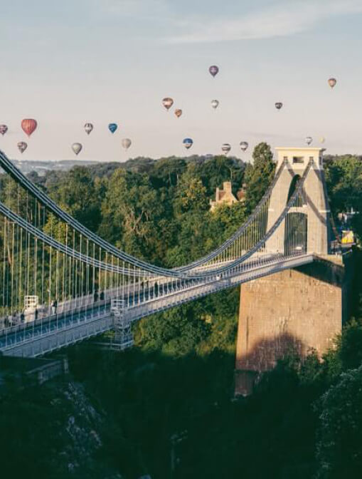 clifton suspension bridge with balloons