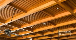 1 Close up shot of a wooden ceiling
