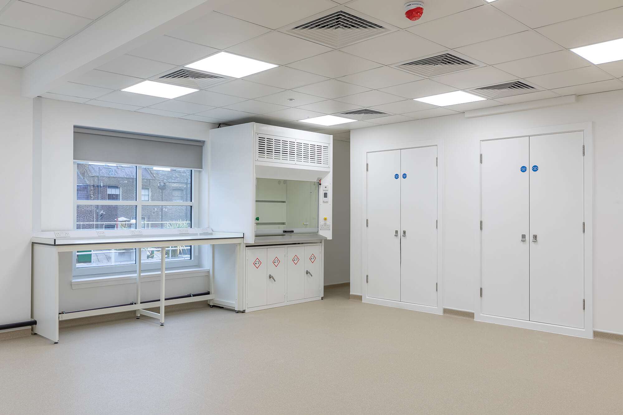 Oxford Laboratory Fit Out Example showing lab benching and a fume cupboard at Clearbell